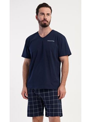 Pánské pyžamo krátké, šité, s potiskem 79188 - měsíc aqua