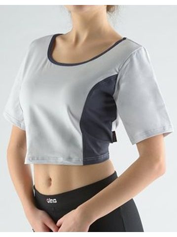 Dámský top tričko, krátký rukáv, šité 97012P - šedobílá tm.popel