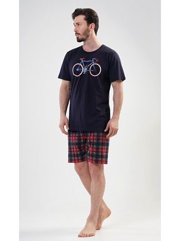 Pánské pyžamo šortky Old bike - tmavě modrá