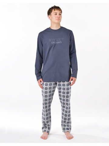 Pánské pyžamo dlouhé, šité, s potiskem 79205 - tm. šedá