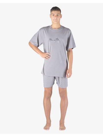 Pánské pyžamo krátké pánské, šité, s potiskem Pyžama 2023 79154P - šedá tm. šedá