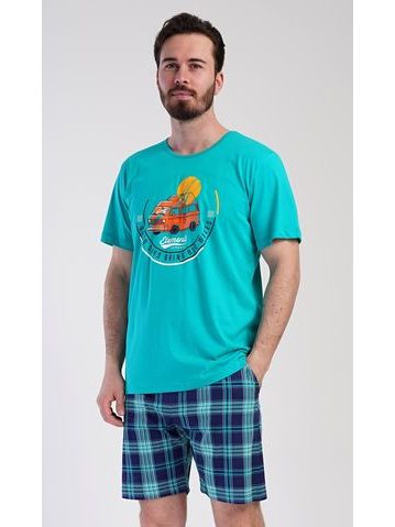 Pánská noční košile s krátkým rukávem Méďa na kole - šedá