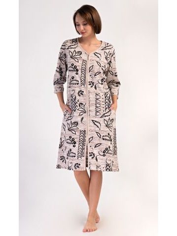 Dámské domácí šaty s tříčtvrtečním rukávem Elena - béžová