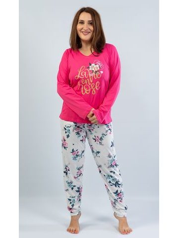 Dámské pyžamo dlouhé Rose - tmavě růžová