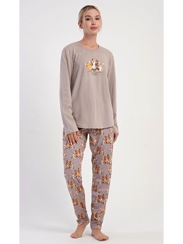 Dámské pyžamo dlouhé Olivia - bílá káva