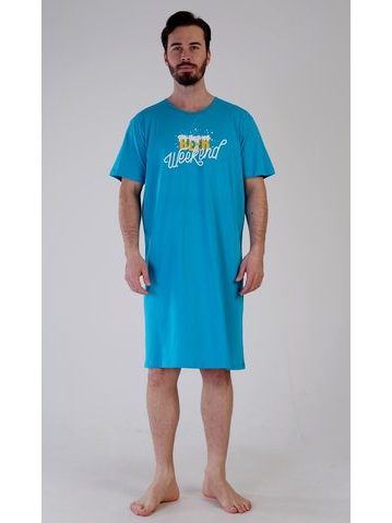 Pánská noční košile s krátkým rukávem Beer weekend - tyrkysová