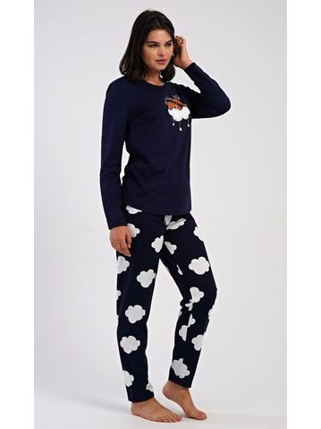 Dámské dlouhé teplé pyžamo FLORA vínový tisk na bílé