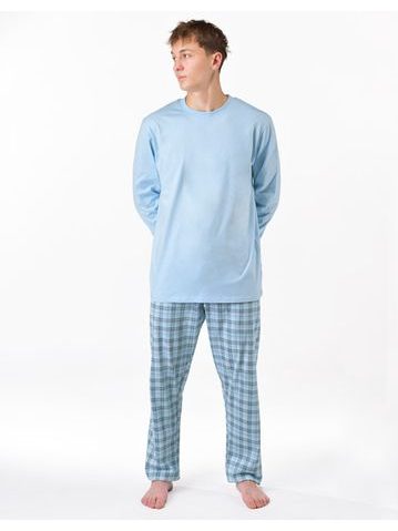 Pánské pyžamo dlouhé, šité, s potiskem 79189 - pomnenková bílá