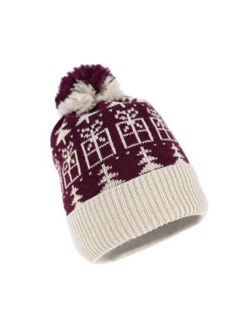 Čepice s vánočním vzorem bordó