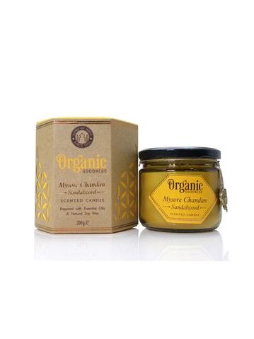 Organická svíčka 200g v jantarovém skle, Mysore Chandan - Sandalwood