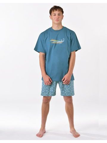 Pánské pyžamo krátké, šité, s potiskem 79190 - měsíc dunaj