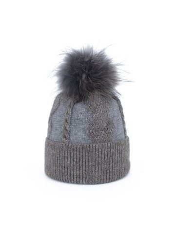 Čepice s fluffy bambulí šedá