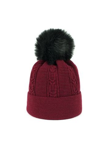 Zimní čepice s bambulí, vínová