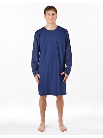 Pánská košile noční dlouhý rukáv, šité, s potiskem 79203 - lékořice bílá