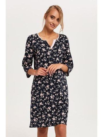 Dámská noční košile Leonia černá s květy