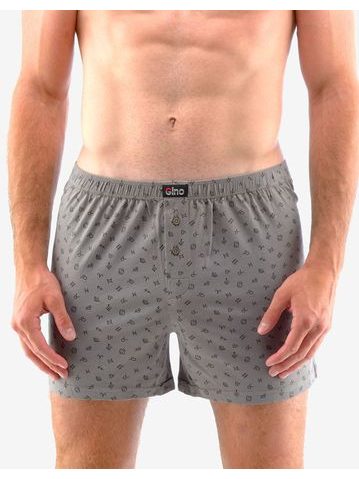 Pánské trenky volné, šité, s potiskem 75187P - šedá černá