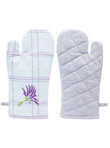 Chňapka s magnetem, 18 x 32 cm, Fialové káro, výšivka Levandule