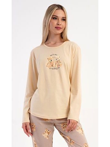 Dámské dlouhé teplé pyžamo FLORA vínový tisk na bílé