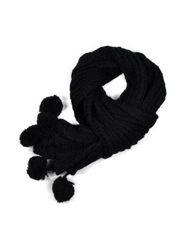 Dlouhý šál s bambulkami černý