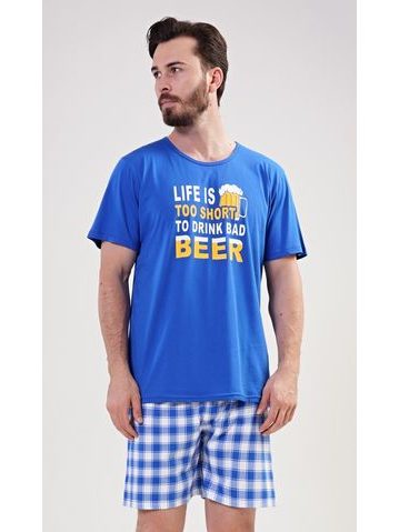 Pánská noční košile s krátkým rukávem Beer and bear - mentolová