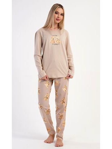 Dámské dlouhé teplé pyžamo FLORA vínový tisk na bílé