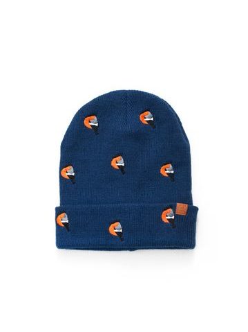 Čepice zdobená sýkorkami modrá