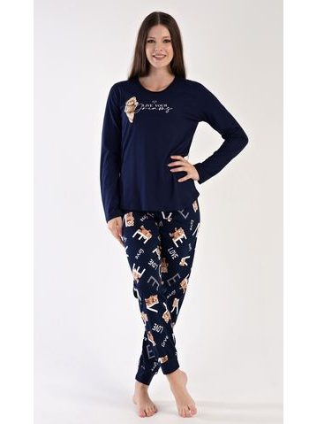Dámské pyžamo dlouhé Méďa - tmavě modrá