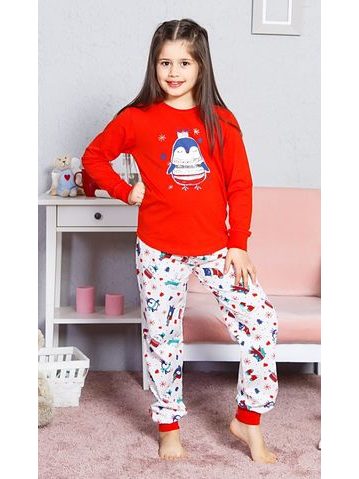 Dětské pyžamo dlouhé Tučňák velký - červená