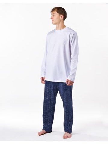 Pánské pyžamo dlouhé, šité, s potiskem 79195 - bílá lékořice