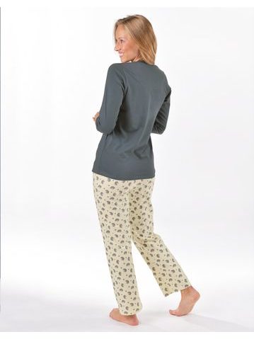 Dámské dlouhé teplé pyžamo FLORA vínový tisk na bílé