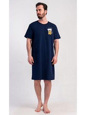 Pánská noční košile s krátkým rukávem Pivo - tmavě modrá
