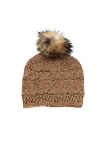 Vlněná čepice s bambulí hnědá