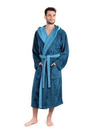 Unisex dlouhý savý župan s kapucí TAMPA duo petrolejová