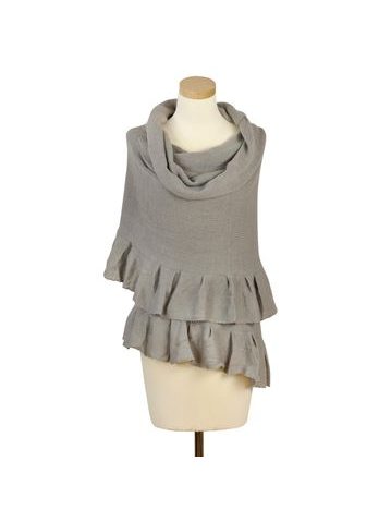 Vlněný šál s volánky - šedý