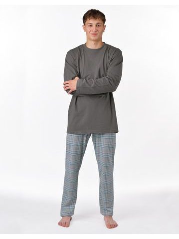Pánské pyžamo dlouhé, šité, s potiskem 79193 - šedá sv. šedá