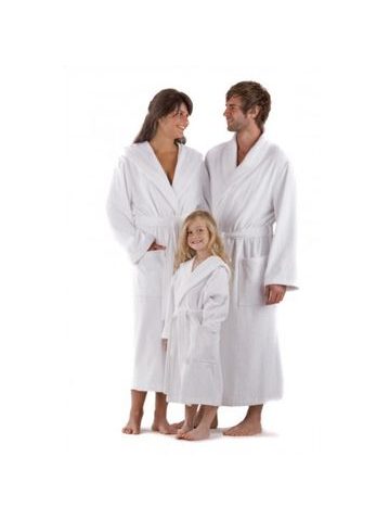 Dětský dlouhý bambusový župan s kapucí SAUNA bílá