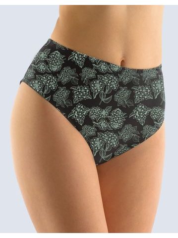 Dámské kalhotky klasické ve větších velikostech, větší velikosti, šité, s potiskem 11064P - černá peprmint