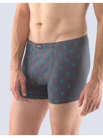 GINA pánské boxerky s kratší nohavičkou, kratší nohavička, šité, s potiskem 73107P - tm. šedá šalvěj