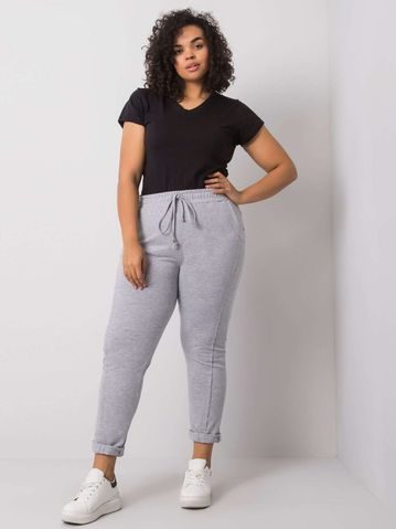 Bavlněné plus size tepláky šedé barvy