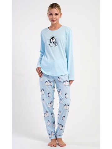Dámské pyžamo dlouhé Tučňák - světle modrá