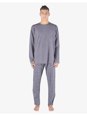 Pánské pyžamo dlouhé pánské, šité, s potiskem Pyžama 2023 79155P - šedá černá