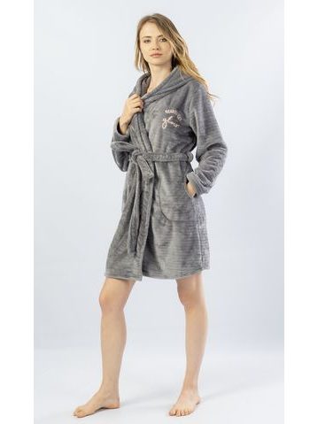 Dámský župan krátký s kapucí Monika - šedá