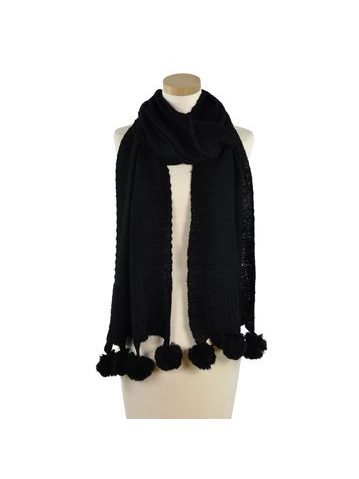 Dlouhý zimní šál s bambulkami - černý