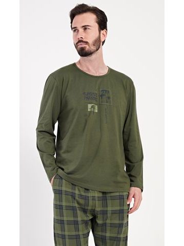 Pánské pyžamo dlouhé Muchomůrky - tmavě zelená