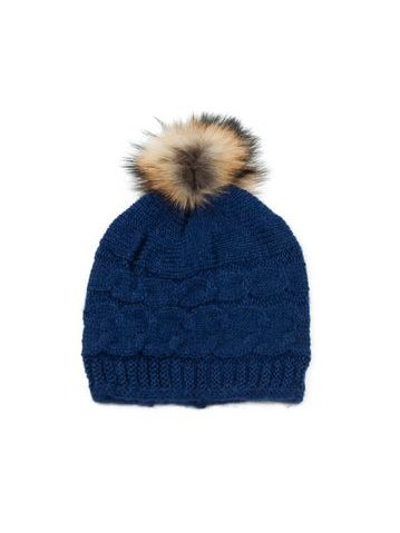 Vlněná čepice s bambulí modrá