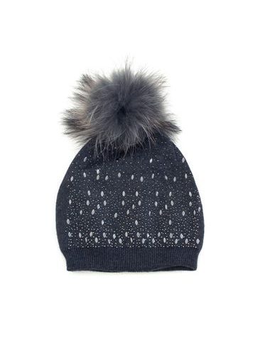 Zdobená čepice s bambulí šedá