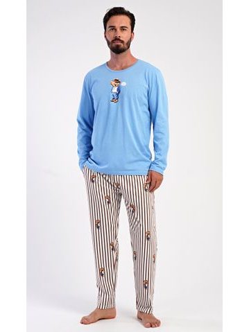 Pánské pyžamo dlouhé Bear - světle modrá