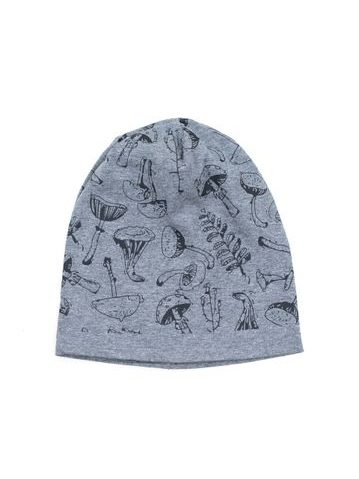 Dětská čepice s houbami šedá