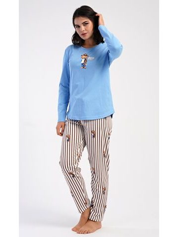 Dámské pyžamo dlouhé Bear - světle modrá