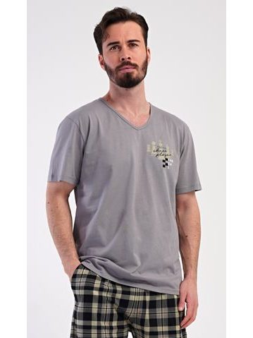 Pánská noční košile s krátkým rukávem Velké kolo - modrá